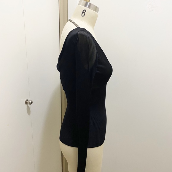 A/X Armani Exchange Sheer Sexy V-Neck Drape Back Sequin Long Sleeve Black XS - Picture 9 of 11